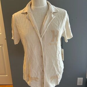 White Casual Button Down Shirt with Short Sleeve 023